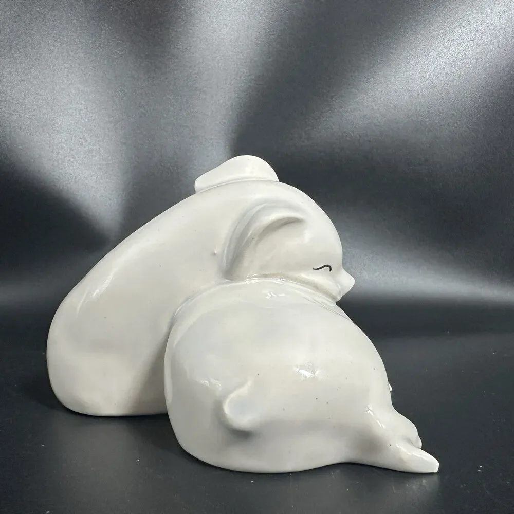 VTG USA Fine Porcelain Pig Figurine 6.25” Resting Pigs Mid Century Decor